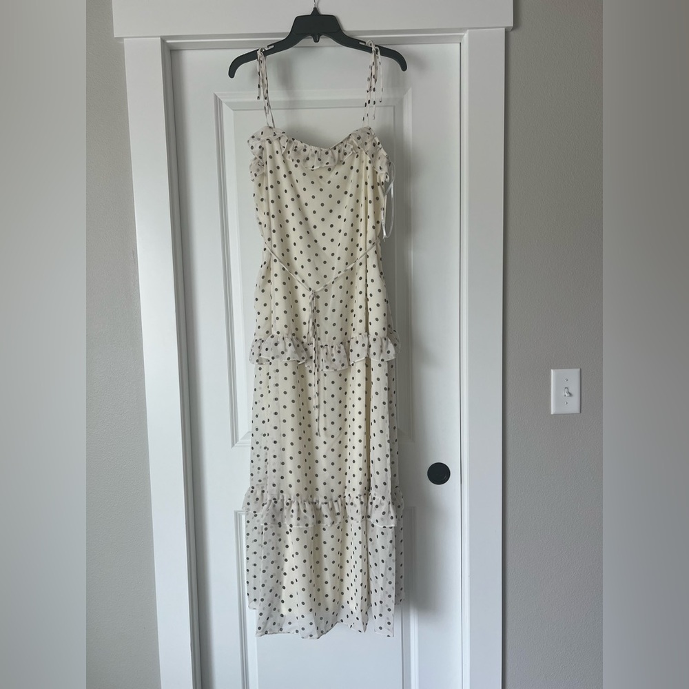 julia jordan Women's Tie-Strap Ruffle-Tier Maxi Polka Dot Dress Size M